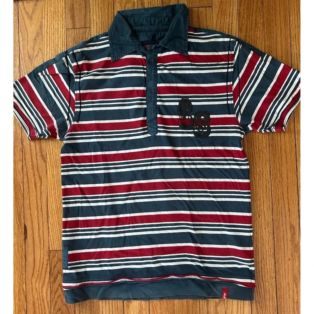 Vintage 2007 Levi's Red Tab Striped Polo Shirt - Men's Medium- LS Logo Y2K